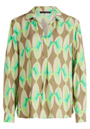 Graphic V Neck Blouse - Khaki/green