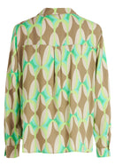 Graphic V Neck Blouse - Khaki/green
