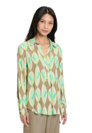 Graphic V Neck Blouse - Khaki/green