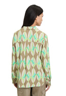 Graphic V Neck Blouse - Khaki/green