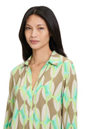 Graphic V Neck Blouse - Khaki/green
