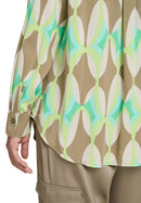 Graphic V Neck Blouse - Khaki/green