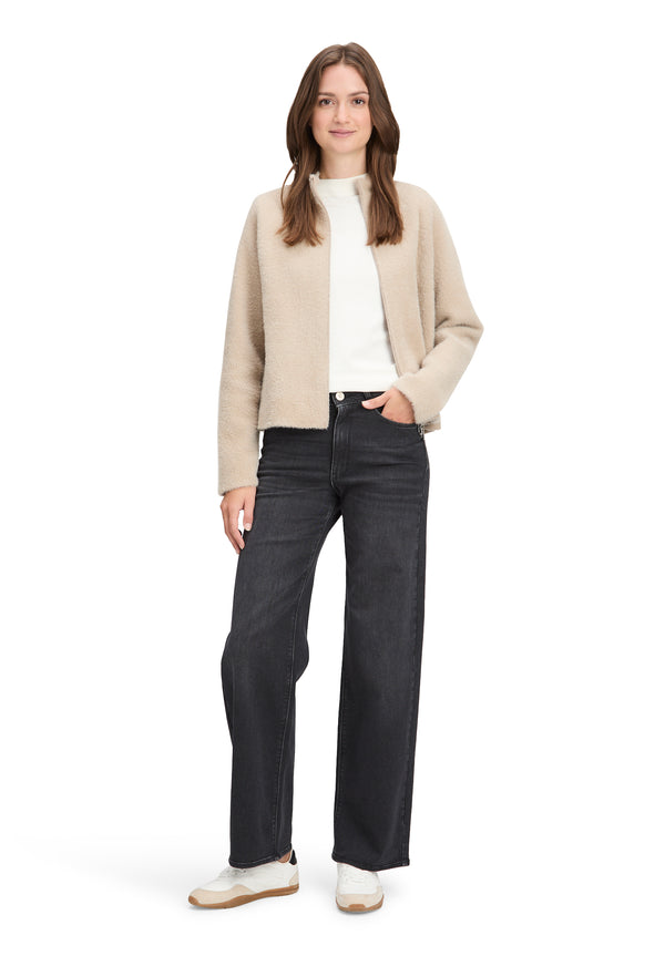 Plain Zipped Cardigan - Bright Taupe