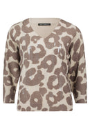 V Neck Animal Print Jumper - Taupe/taupe