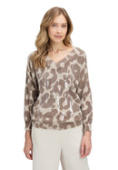 V Neck Animal Print Jumper - Taupe/taupe