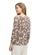 V Neck Animal Print Jumper - Taupe/taupe