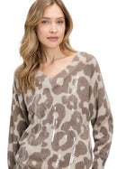 V Neck Animal Print Jumper - Taupe/taupe