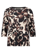 Bateau Neck Floral Jumper - Beige/brown