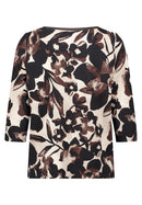 Bateau Neck Floral Jumper - Beige/brown