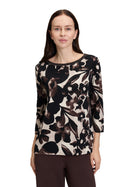 Bateau Neck Floral Jumper - Beige/brown