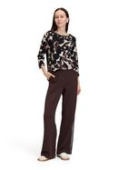 Bateau Neck Floral Jumper - Beige/brown