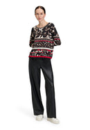 Bateau Neck Floral Jumper - Black/red
