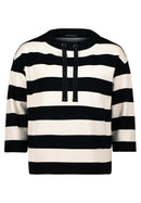 3/4Sleeve Stripe Sweatshirt - Black/beige