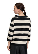 3/4Sleeve Stripe Sweatshirt - Black/beige