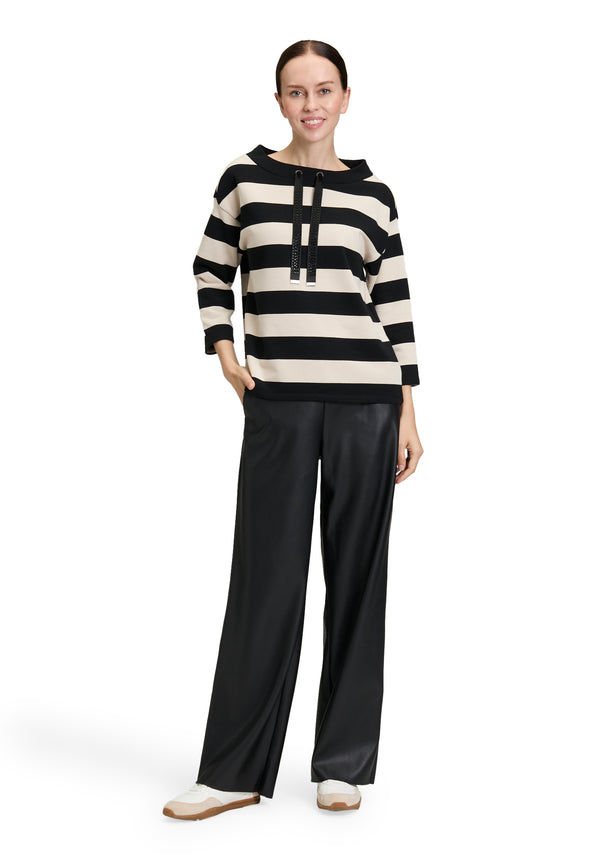 3/4Sleeve Stripe Sweatshirt - Black/beige