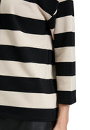 3/4Sleeve Stripe Sweatshirt - Black/beige