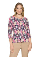 3/4 Sleeve Graphic Tee - Pink/dark Blue
