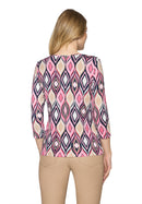 3/4 Sleeve Graphic Tee - Pink/dark Blue