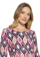 3/4 Sleeve Graphic Tee - Pink/dark Blue