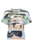 Graphic Print T-Shirt - Blue & Beige