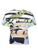 Graphic Print T-Shirt - Blue & Beige