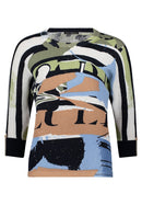 3/4 Sleeve Graphic Jumper - Blue & Beige