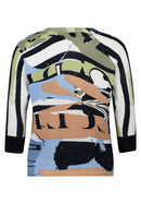 3/4 Sleeve Graphic Jumper - Blue & Beige