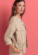 Natural Touch Round Neck Blazer - Cookie