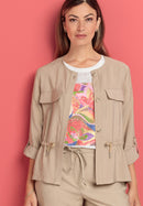 Natural Touch Round Neck Blazer - Cookie