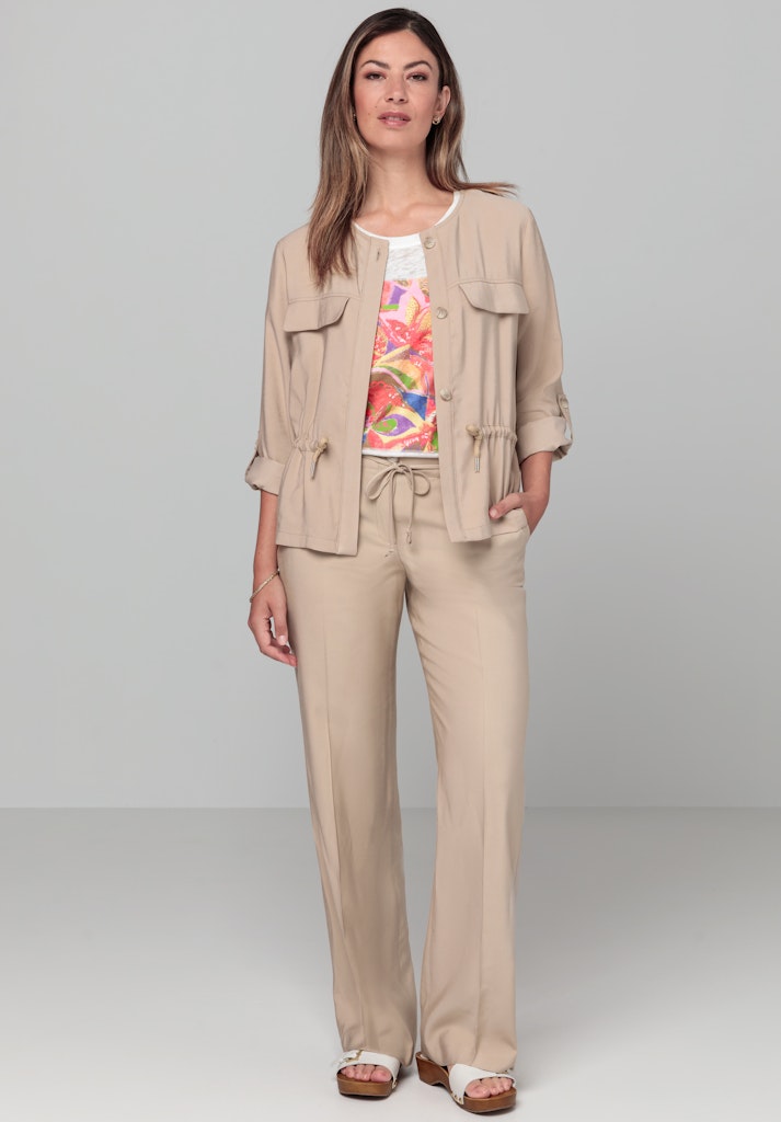 Natural Touch Round Neck Blazer - Cookie