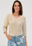 Blue Vision Round Neck Jumper - Oatmilk