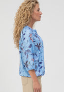 Blue Vision Print Raglan Blouse - Blue