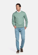 Plain Round Neck Jumper - Misty Green Melange