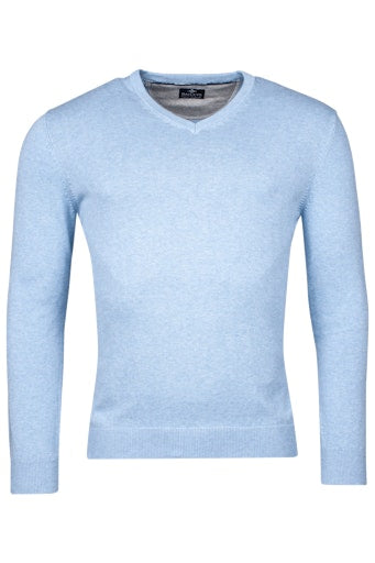 V Neck Jumper - Pastel Blue Melange