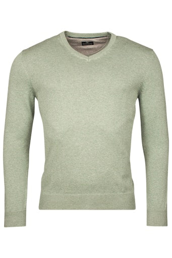 V Neck Jumper - Misty Green Melange