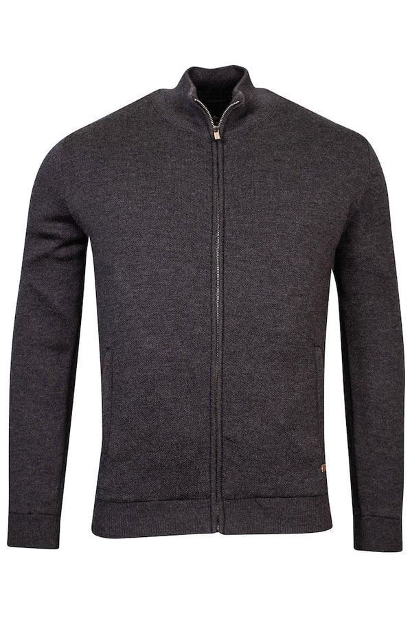 Wool Mix Plain Full Zip Jumper - Antracite