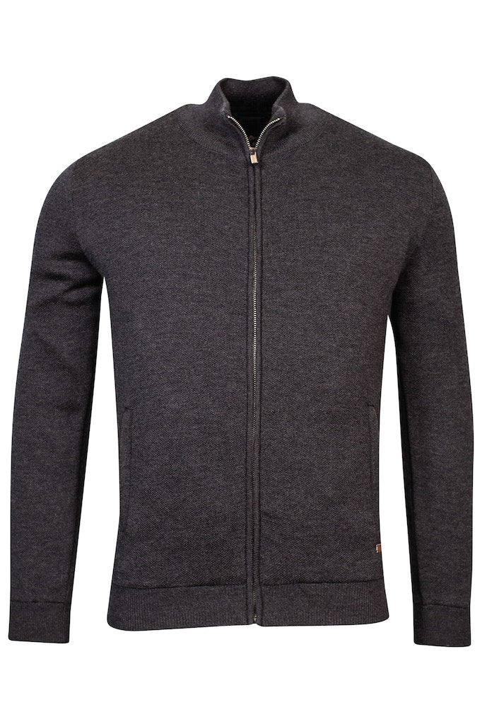 Wool Mix Plain Full Zip Jumper - Antracite