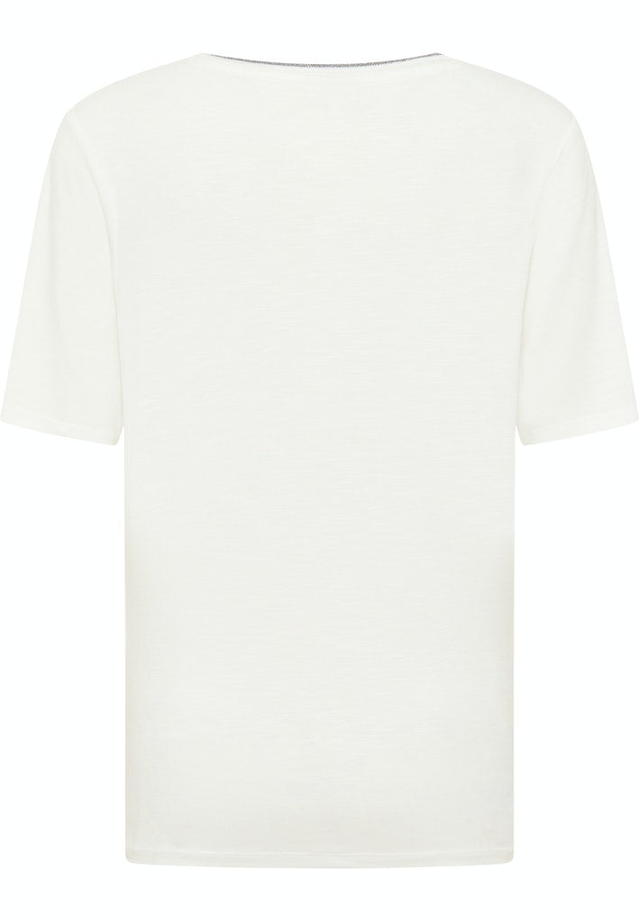 V Neck Front Print T-Shirt - Off White