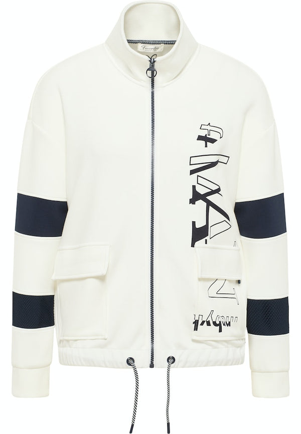 Stripe Sleeve Zip Sweatshirt - Off White