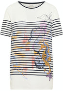 Stripe & Print SS T-Shirt - Off White