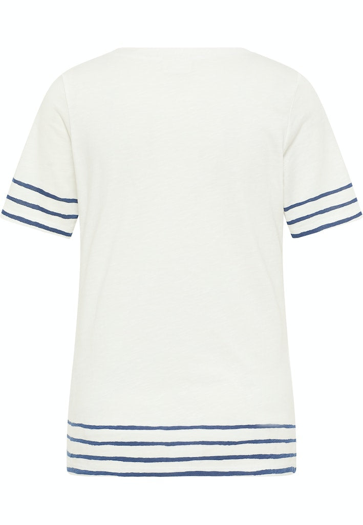 V Neck Front Print T-Shirt - Off White