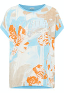 Cap Sleeve Front Print T-Shirt - Turquoise