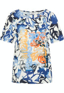 SHORT SLEEVE PRINT TOP - Navy