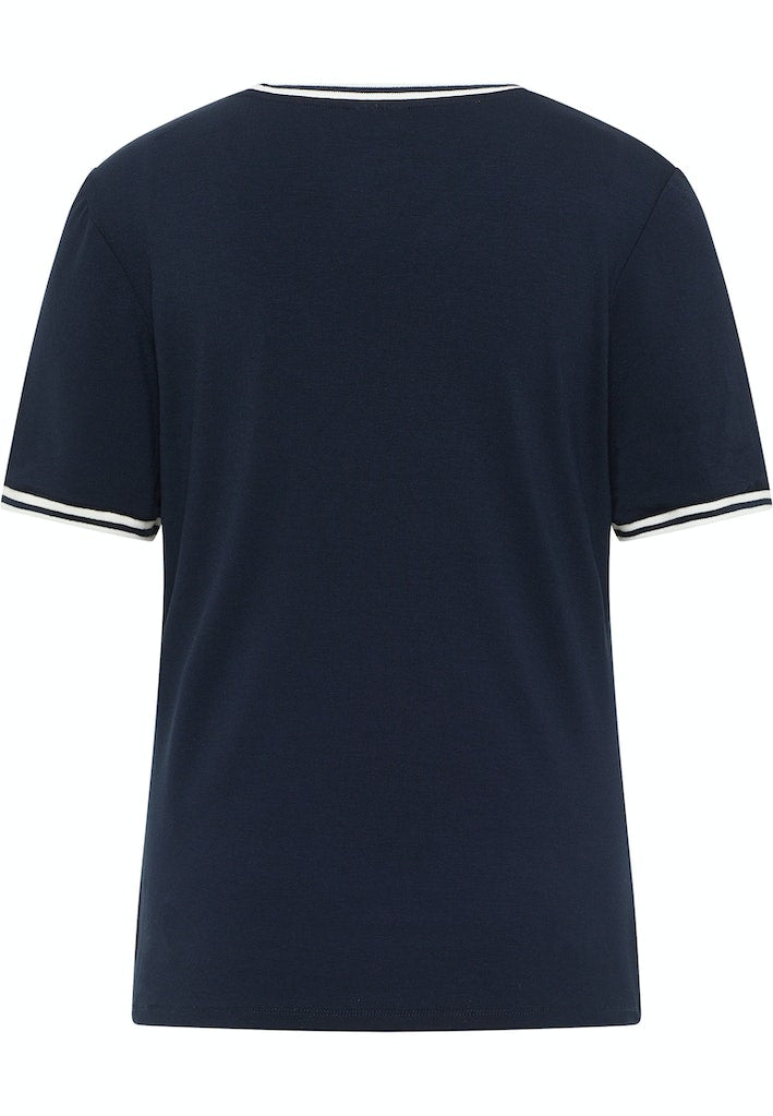 Round Neck Front Print T-Shirt - Navy