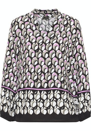 All Over Print V Neck Blouse - Latte Macciato