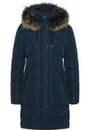 Fur Collar Hooded Jacket - Navy