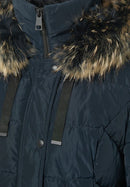 Fur Collar Hooded Jacket - Navy