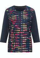 Round Neck Front Print T-Shirt - Navy