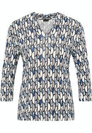 V Neck Print T-Shirt - Offwhite/black/skyblue