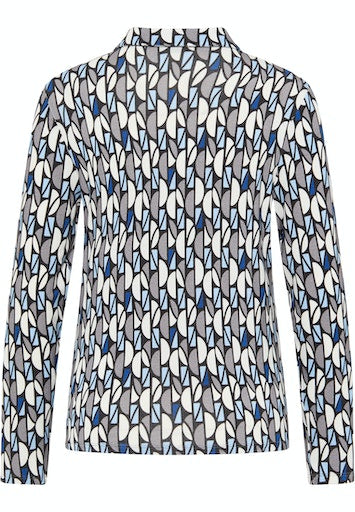 All Over Print Blouse - Offwhite/black/skyblue
